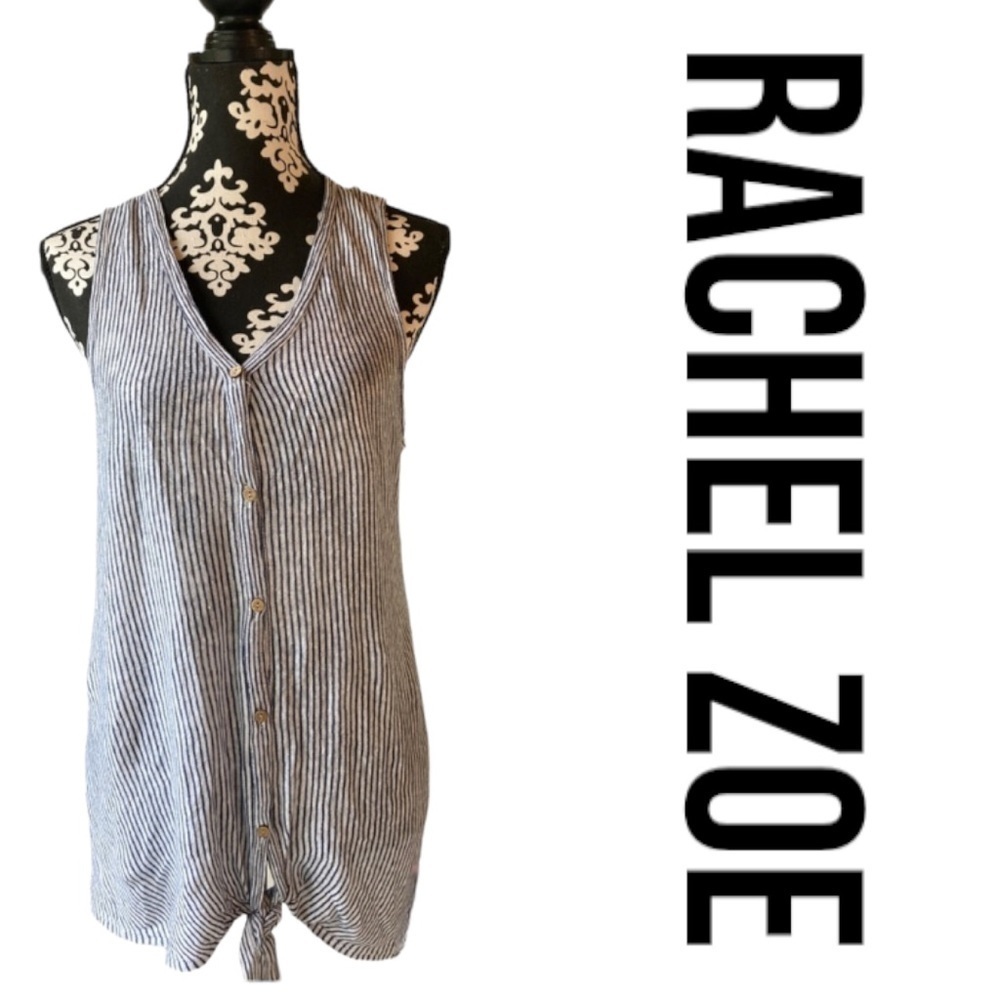 Rachel‎ Zoe Linen Tank Top Button Tie Shirt Women's Size M Stripped
